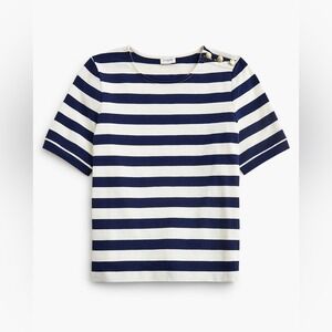 J.Crew Short Sleeve Striped Button Shoulder Tee Top Medium Blue White CJ079